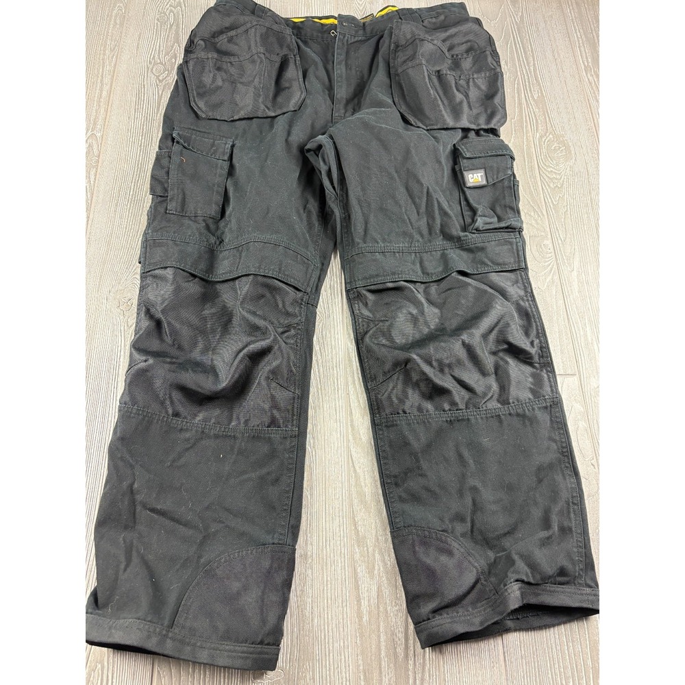 CAT Caterpillar Work Pants 40x30 Black Cargo Utility Carpenter Canvas Mens